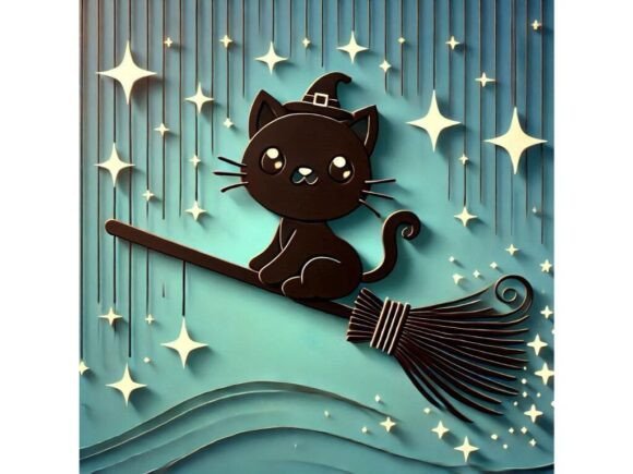 3D Cute Broomstick Flying Through the Sky: A Versatile Digital Illustration