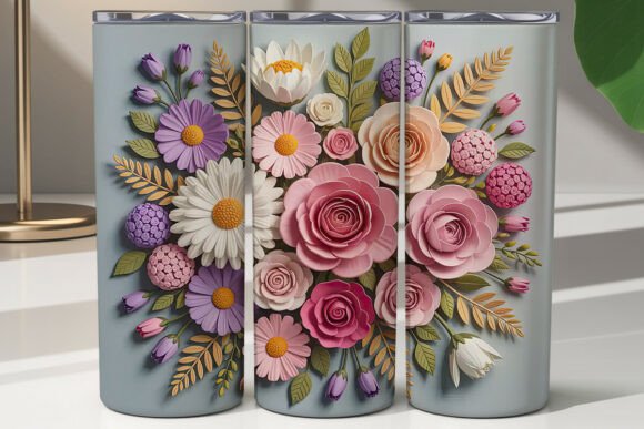 3D Floral Bouquet Tumbler Wrap Design