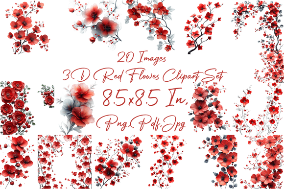 3D Red Flowes Clipart Set: A Versatile Design Solution