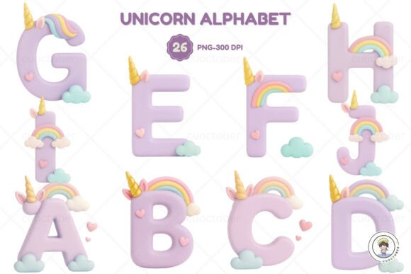 Adorable 3D Pastel Unicorn Alphabet a–Z: A Versatile Design for Creative Projects