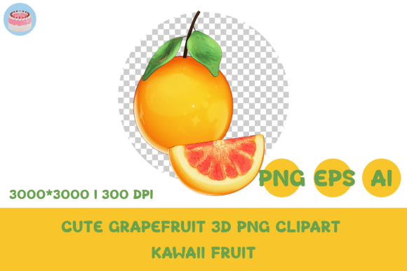 Adorable Cute Grapefruit 3D PNG Clipart