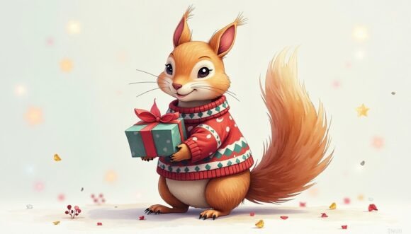Cute and Festive: A 3D-Rendered Squirrel