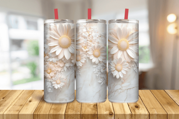 Elevate Your Tumbler Designs with 3D Daisy Floral Tumbler Wrap PNG
