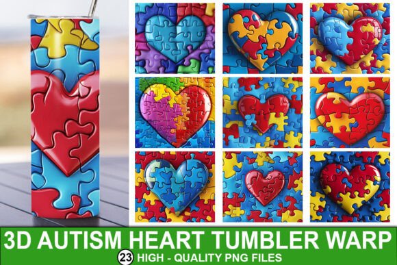 Enhance Your Autism Awareness Efforts with the 3D Autism Heart Tumbler Wrap Bundle