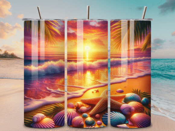Enhance Your Tumblers with 3D Seashells Beach Tumbler Wrap PNG V1