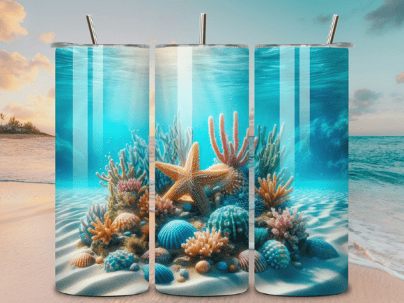 Enhancing Your Brand with 3D Seashells Beach Tumbler Wrap PNG V4