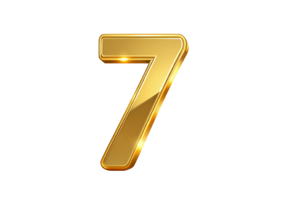 High-Quality 3D Number 7 in Gold Metal PNG for Diverse Design Needs
