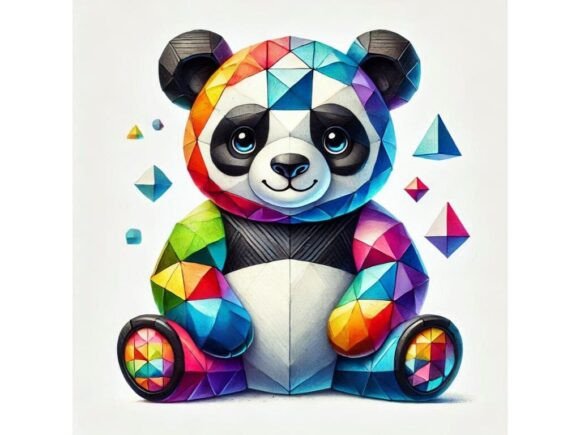 Strategic Use of a 3D Panda Bear with Colorful Geometric for Enhanced Branding and Creativity