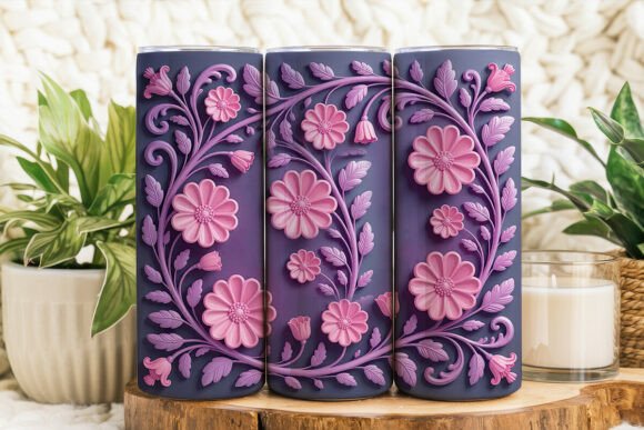 Stunning 3D Pink Purple Floral 20oz Tumbler