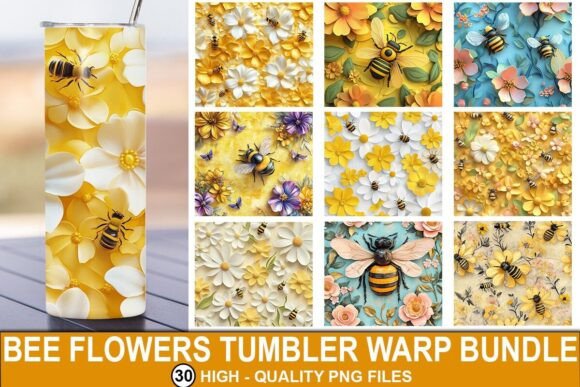 Transform Your Drinkware with the 3D Bee Flowers Tumbler Wrap Bundle