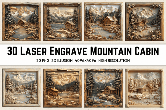 Transform Your Space with 3D Laser Engrave Mountain Cabin Art